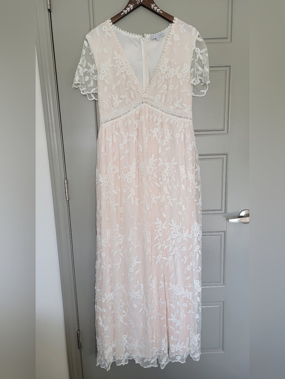 Baltic Born Blush and Cream Lace Dress with Floral Lace Overlay